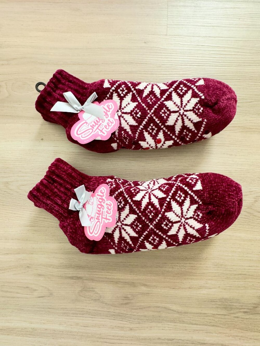 2 Pairs Burgundy Snuggle Feet Slipper Cozy Winter Socks